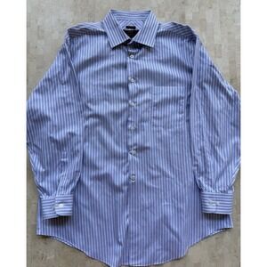 Jos. A. Bank Mens Shirt Blue White Stripe No Wrinkle Egyptian Cotton 17 1/2 34